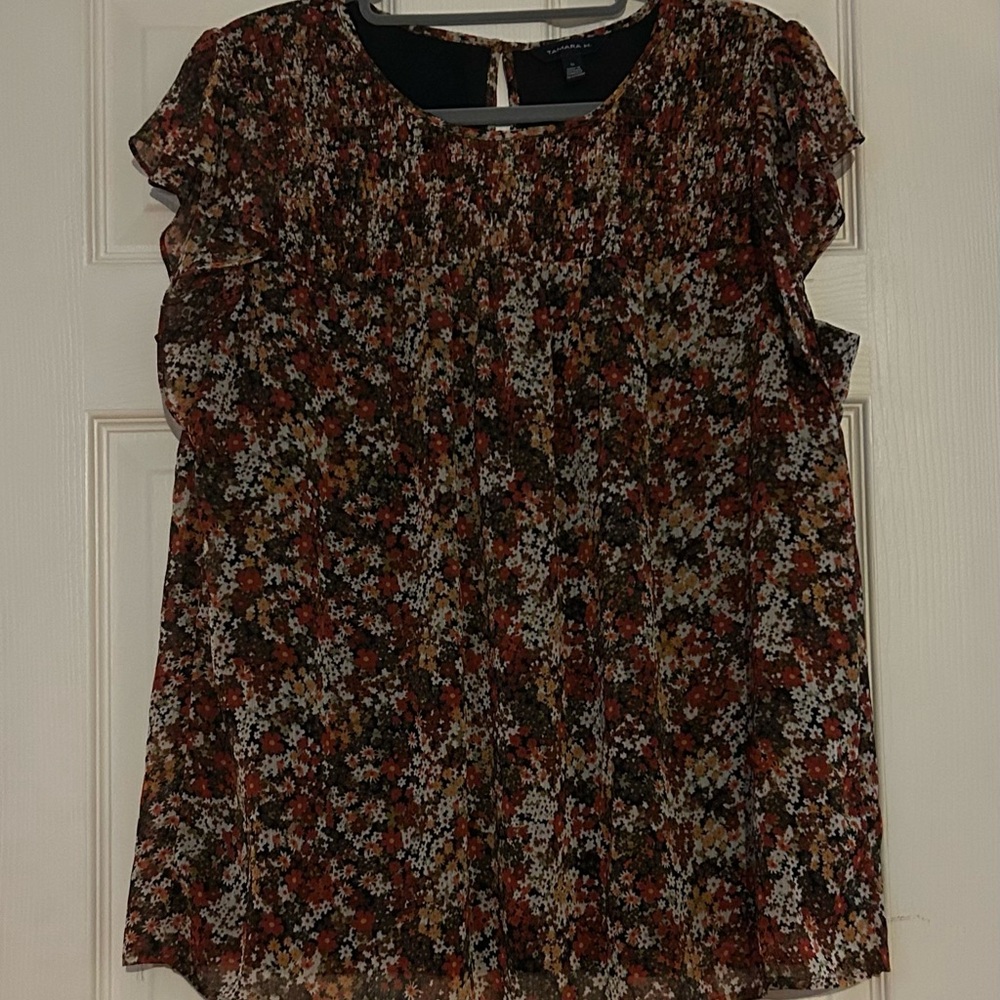 Floral Short Ruffle Sleeve Blouse in Rust
